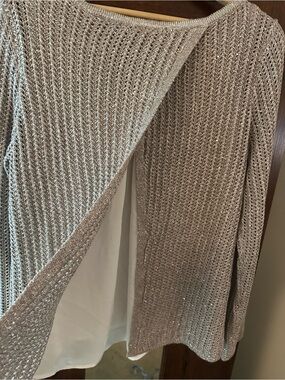 WHBM Champagne Open-Knit Scoop Neck Sweater Twofer with Open Back Size XL